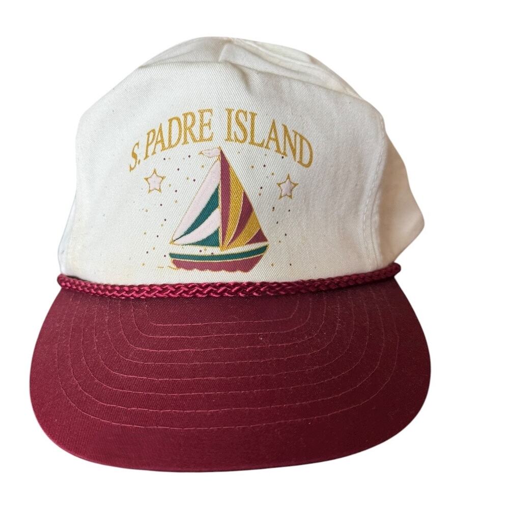 Vintage South Padre Island Hat Nissin Cap Sailboat Rope Snapback 80s 90s